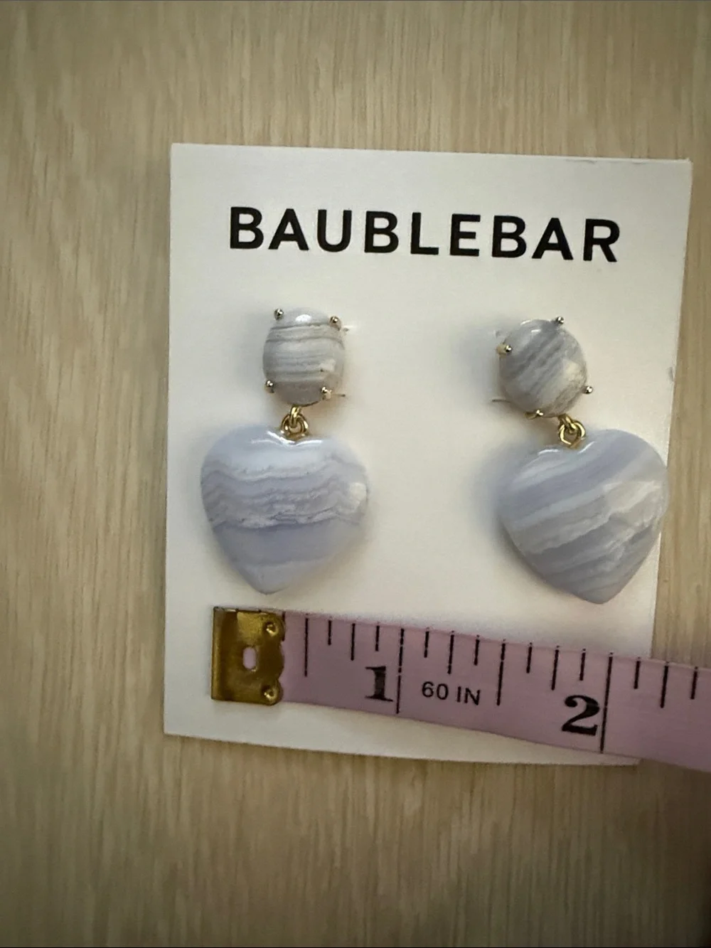 BaubleBar Juno Sheri Pale Blue Lace Agate Heart Drop Earrings with Gold